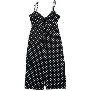 Velvet Torch Polka Dot Dress Black White Tie Strap Midi - M